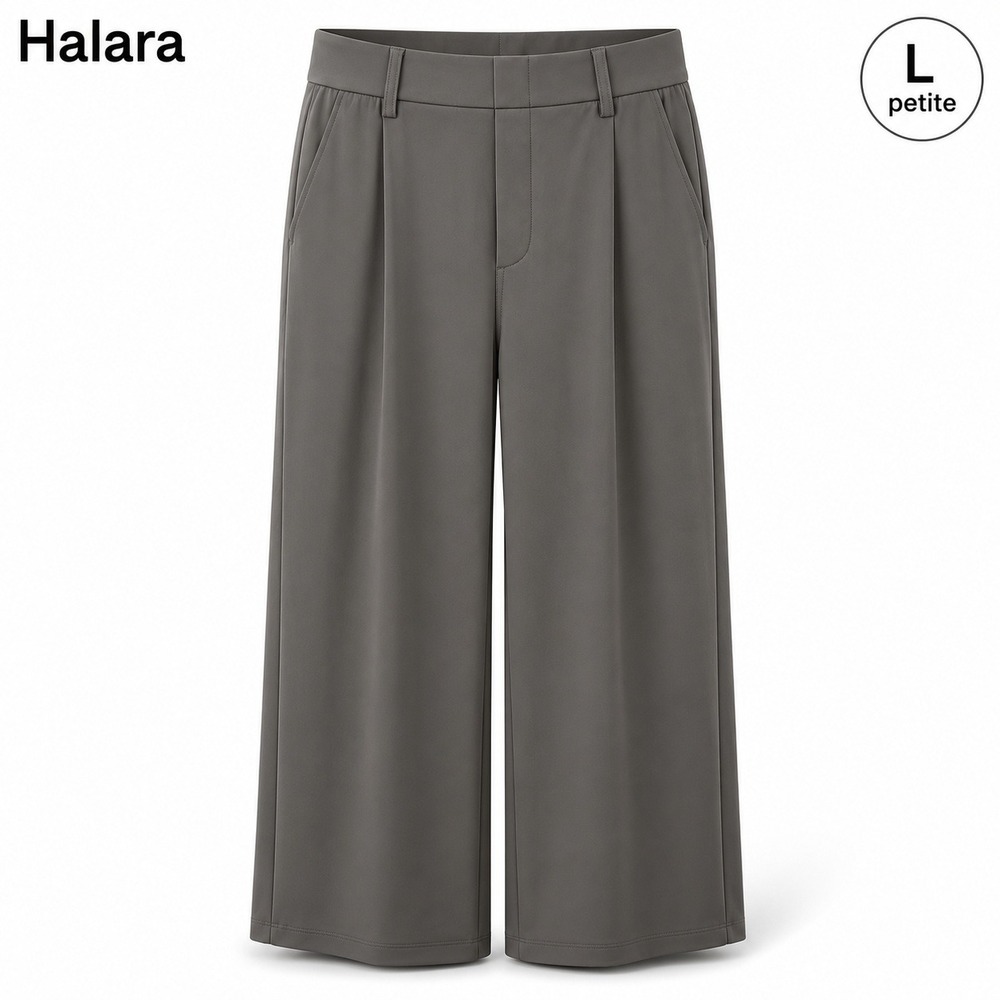 NEW Halara Wide Leg Trousers Womens Large Petite Gray Pleated Office Comfort
